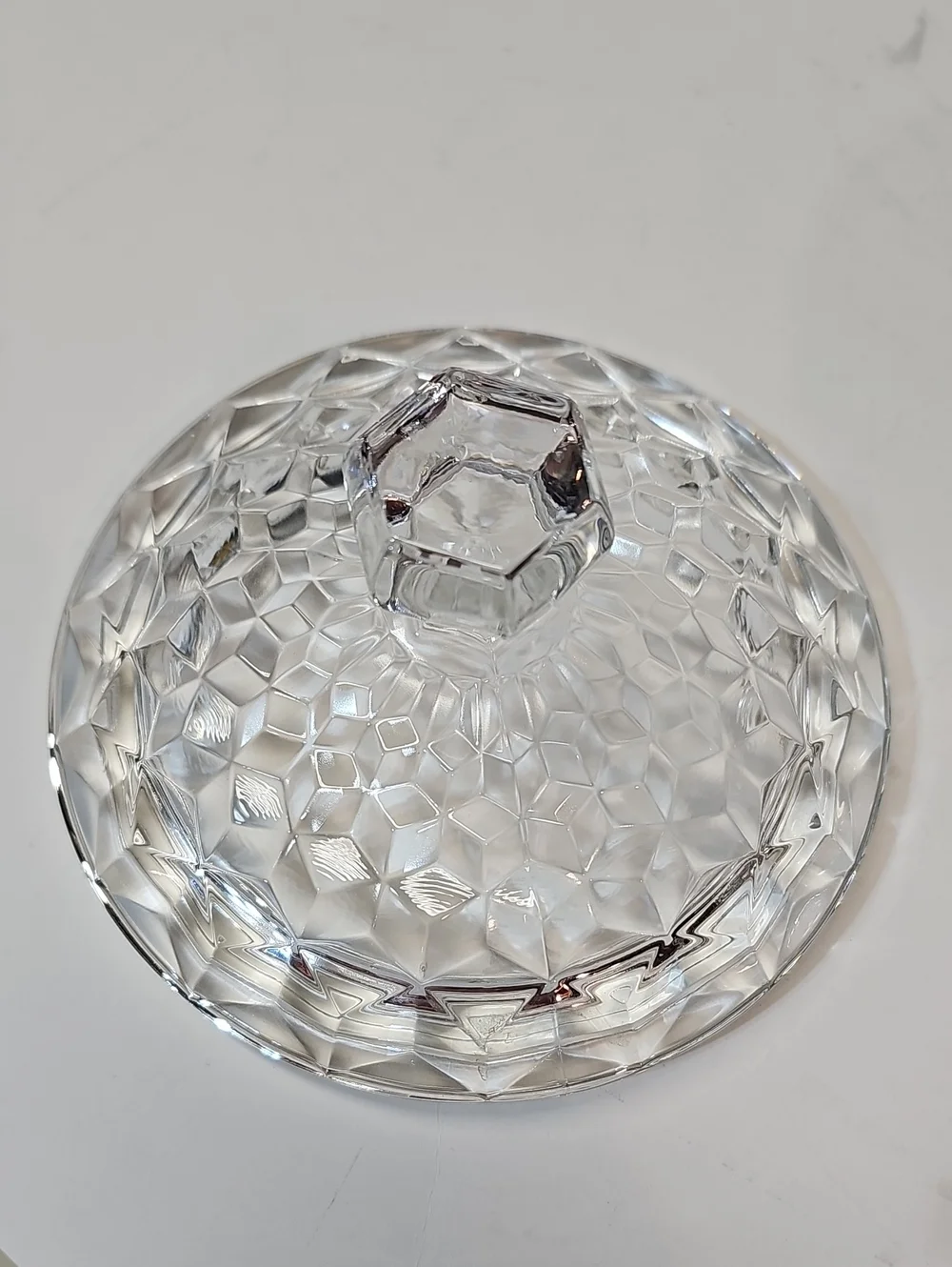 Vintage Fostoria American Clear Cube Motif Pressed Glass Cookie Jar & Lid